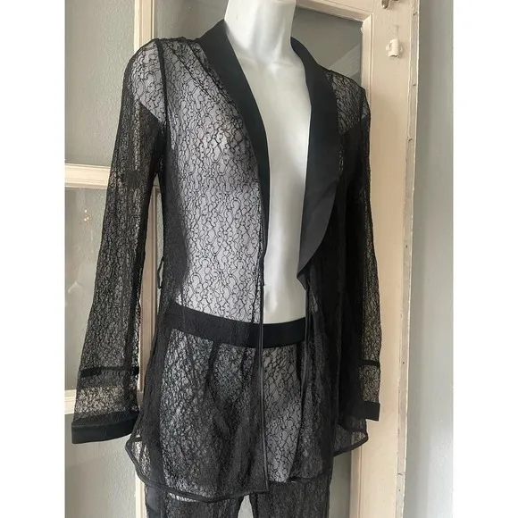 House Of CB London SHEER BLACK LACE TUXEDO AND TROUSERS TWO PIECE SET - Image 8