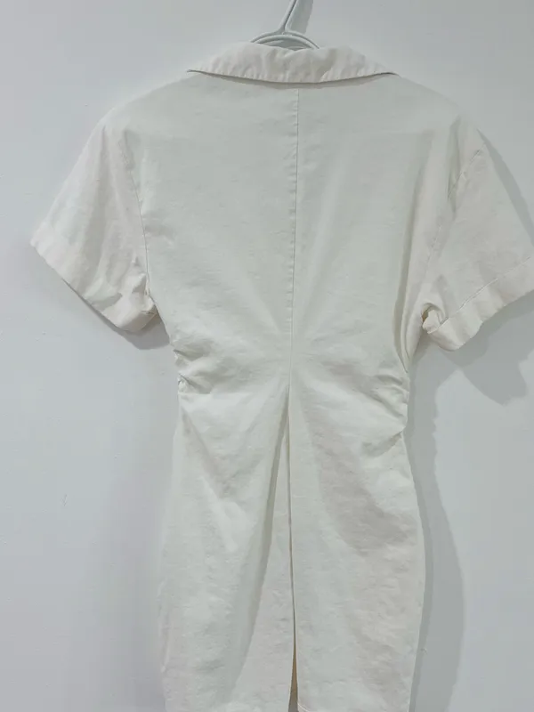 Zara White Short Sleeve Ruched Front Mini Dress - Image 3