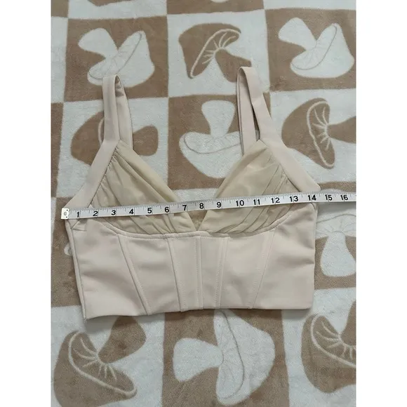 Windsor‎ Cream Corset-Inspired Pleated Bust Crop Top Small - Image 4