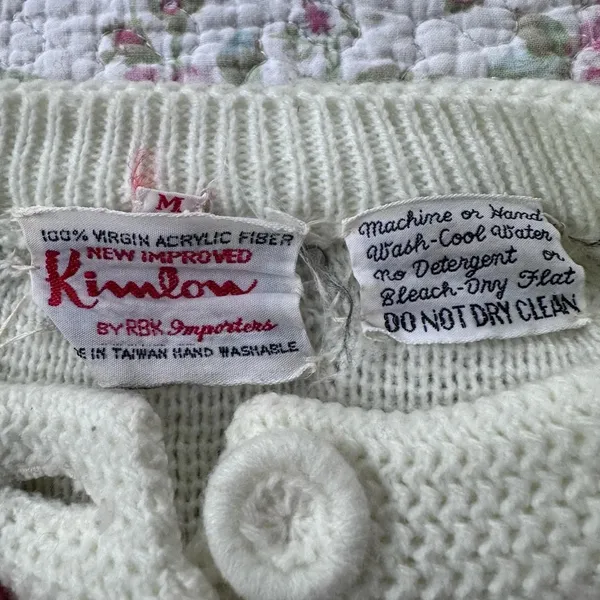 Kimlon Vintage 70s Cream Knit Textured Cardigan‎ Sweater Cottagecore Coquette - Image 3