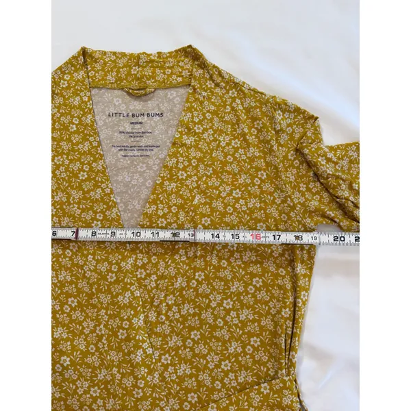 Bamboo Wrap Robe Little Bum Bums Sz Medium‎ Mustard Yellow Floral Belted Lounge - Image 3