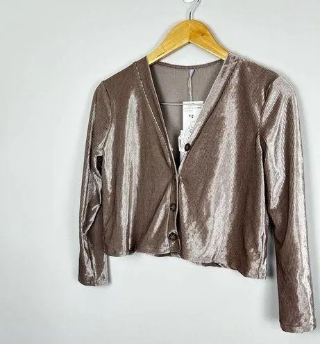 Nordstrom NWT Good Luck Girl Ribbed Velvet Button Up Crop Long Sleeve Going Out Top Large - Image 2