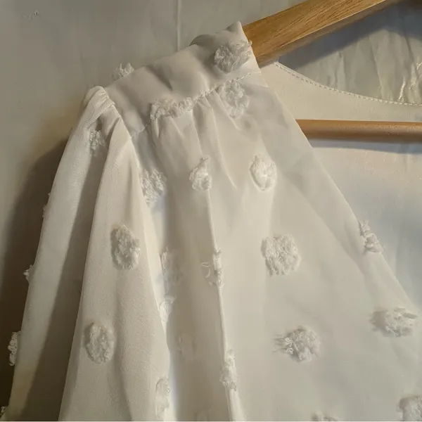 Lulus Always On Repeat White Clip Dot Long Sleeve Mini‎ Dress Sz Medium Chiffon - Image 8