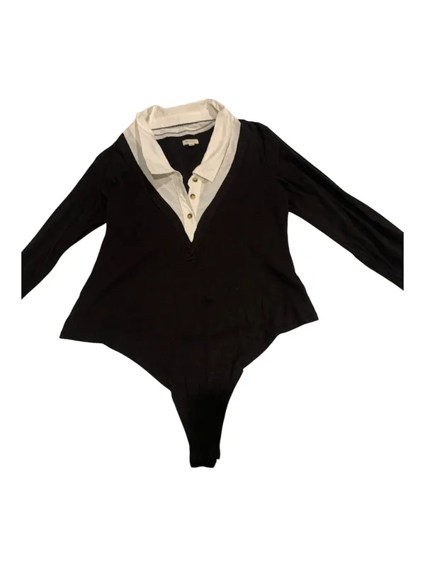 Pilcro Black V-Neck Bodysuit with White Faux-Collar XL NWOT - Image 8