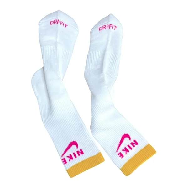 Nike White and Yellow Athletic Crew Socks Medium - Image 4