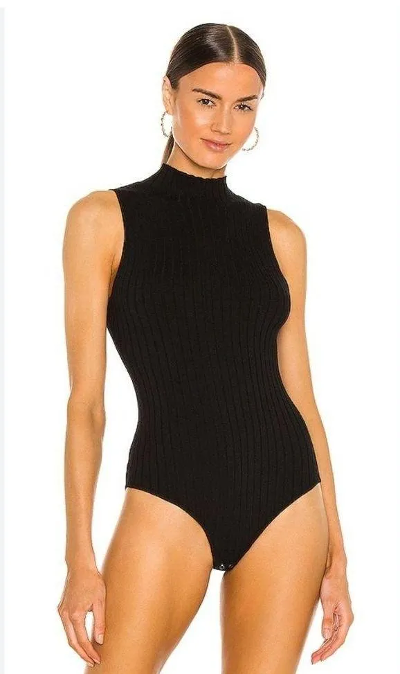 Revolve NWT Rib Mockneck Bikini Bodysuit in Black 525 Size S - Image 4