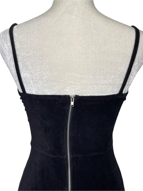 Forever 21 Black Velvet Faux Corduroy Spaghetti Strap Mini Dress Size M - Image 5