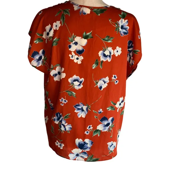 Sienna Sky Rust Orange Floral Tie-Front Blouse | Size L - Image 3
