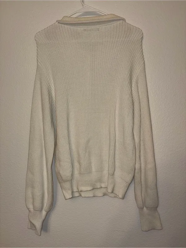 BTFBM Women Cream Knit Button Collar Pullover Sweater Size Medium - Image 7