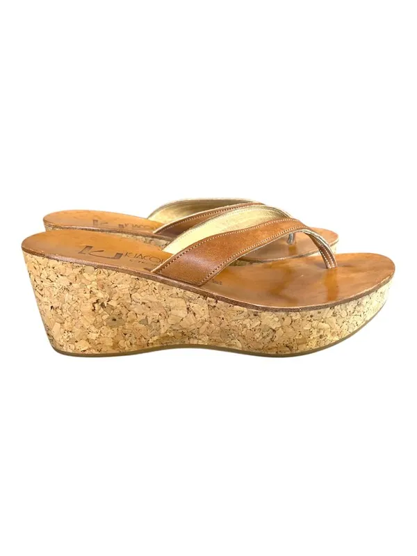 K. Jacques St. Tropez Cork Wedge Thong Sandals Brown Gold Leather EU 38 - Image 2