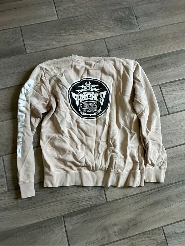 Neutral Cream Crewneck Sweatshirt with Chest Emblem - Image 5
