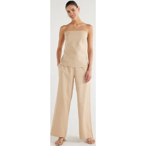 Scoop Womens Top Size XS Brown Linen Blend Removable Straps Relaxed Strapless - Image 9
