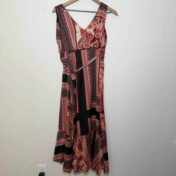 Lulus Women Wrap Dress XS Instantly Impressing‎ Red Multi Scarf Print Midi Party - Image 11