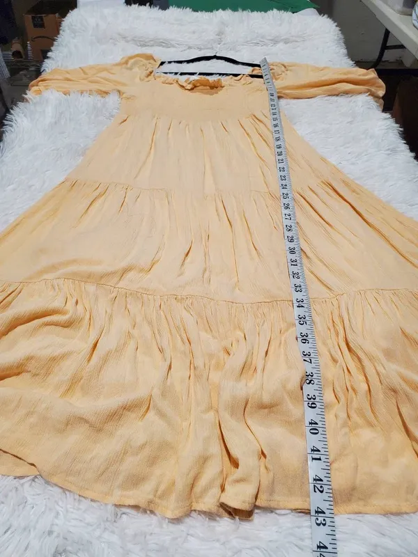 Oak + Fort Smocked Midi Dress in Apricot Large - Image 6