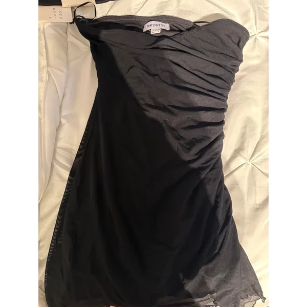 Thats So Fetch Black Mesh Ruched Strapless Bodycon Mini Dress Women's Size‎ 4 - Image 2