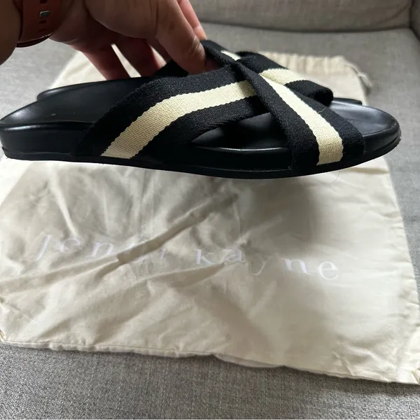 Jenni Kayne Cotton Crossover Sandal in a black and cream stripe Size 39 - Image 3
