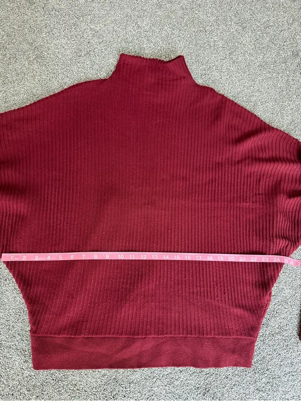 French Connection Burgundy Ribbed Batwing Mock Neck Sweater Large Oversized - Image 6