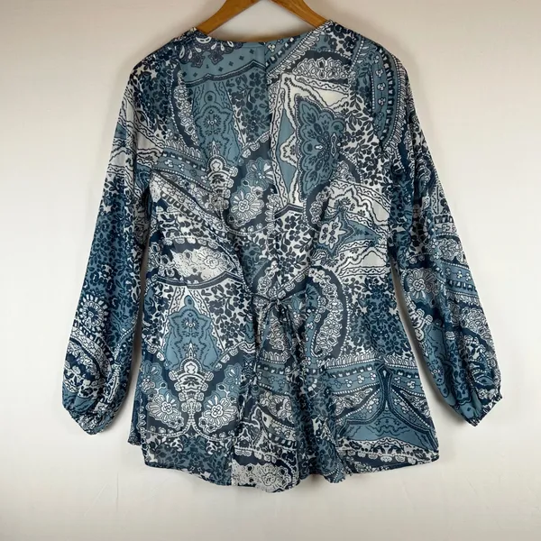 Show‎ Me Your Mumu Blue Paisley Print Bailey Back Tie Romper Long Sleeve XS - Image 2