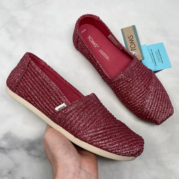 NEW TOMS Alpargata Dark Rose Textured Glitter Cord Slip On Loafer Shoes Pink 5.5 - Image 5