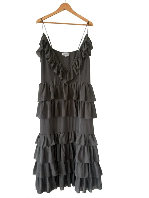 TORN BY RONNY KOBO Orcadia Tiered Ruffle Maxi Dress Dark Gray Size M NEW - Image 6