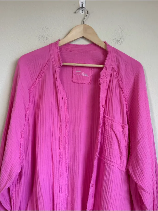 Aerie Pool-to-Party Pink Gauze Oversized Button Down Shirt - Image 5