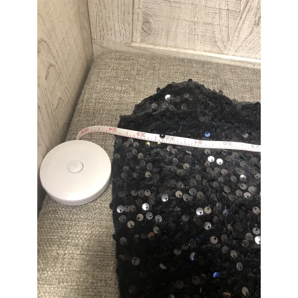 Black Velvet and Sequin Mini Dress Sheer Mesh Long Sleeve V-Neck Party Cocktail - Image 7