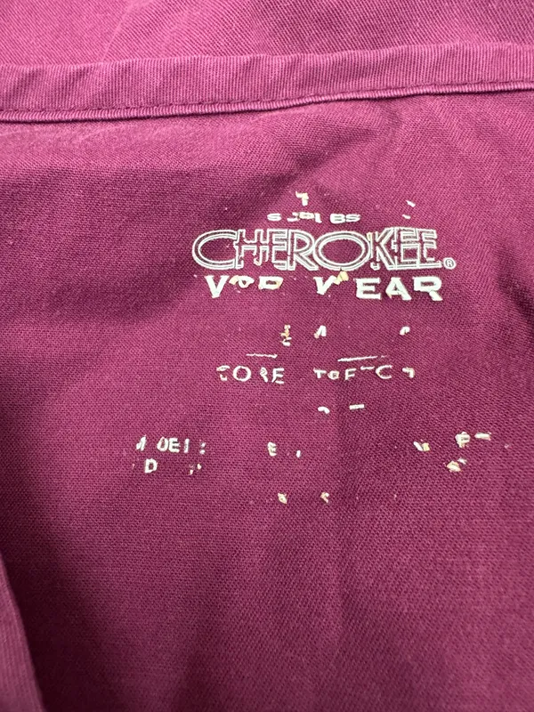 Cherokee Wine Colored Short Sleeve Mock Wrap Princess Seam Scrub Top Size XL - Image 3