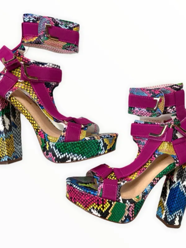 Women's Fuchsia Multicolor Snake-Print Platform Sandals 9 W - Image 3