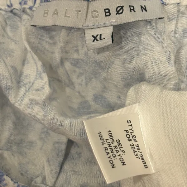 Baltic Born Crete Midi Dress Blue White Floral Toile Ruffle Tiered XL Cottage‎ - Image 11