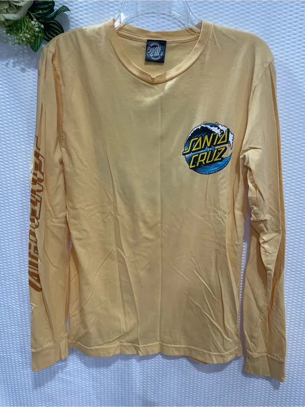 Santa Cruz Skateboards Women’s Medium Yellow Wave Logo Long Sleeve Shirt Santa - Image 4