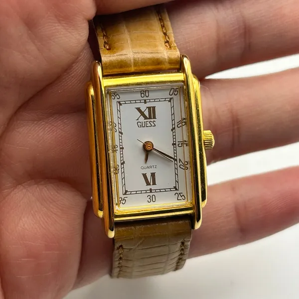 Guess Gold-tone Rectangular Case Leather Women’s Quartz Watch Working - Image 7