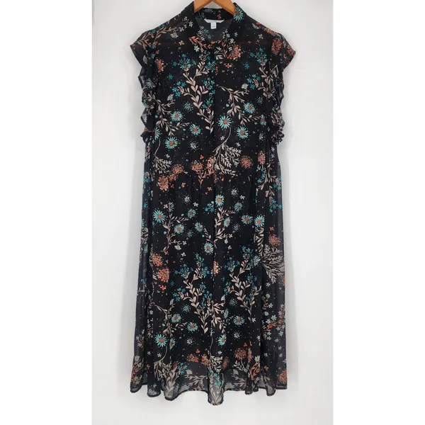 Boutique+ Floral High-Low Duster Kimono Black Women’s Size 1X - Image 2