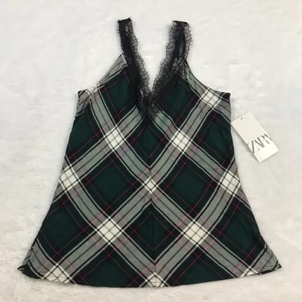 ✨ ZARA plaid lace cami tank top green✨ - Image 7