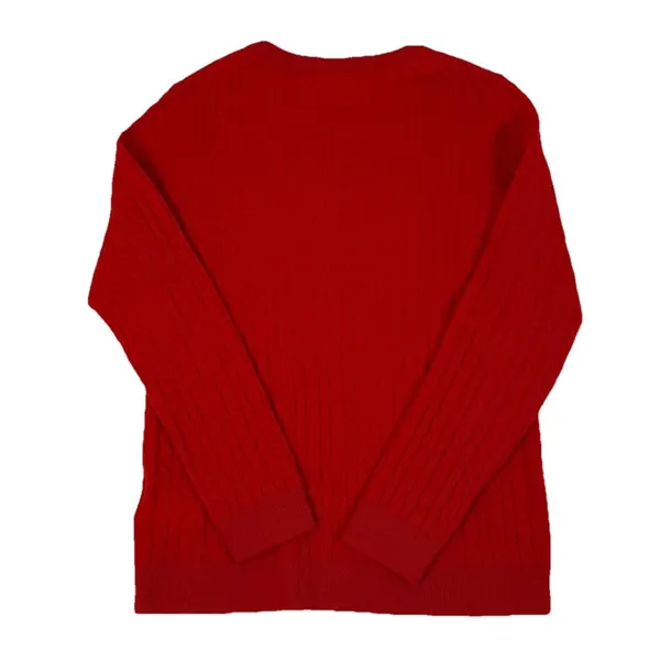 Woolovers Cashmere Merino Wool Cable Knit‎ Crew Neck Sweater Red - Image 3
