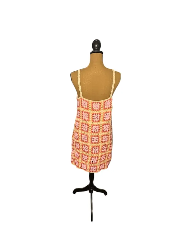 AQUA Bloomingdale’s Granny Square Crochet Mini Dress Boho Swim Coverup Small - Image 3