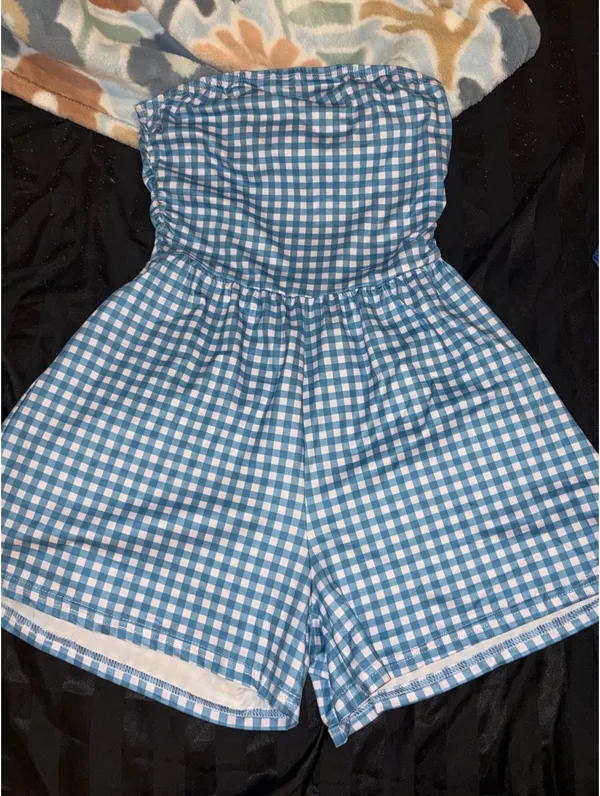 Blue Gingham Romper - Image 2