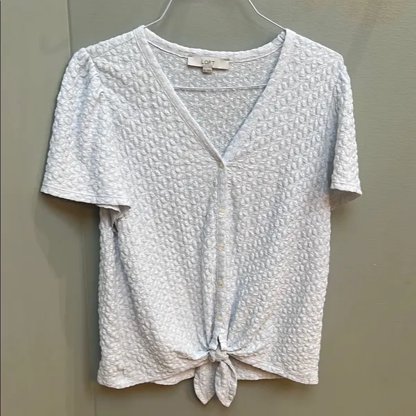 LOFT White Short Sleeve Tie Front Blouse - Image 2