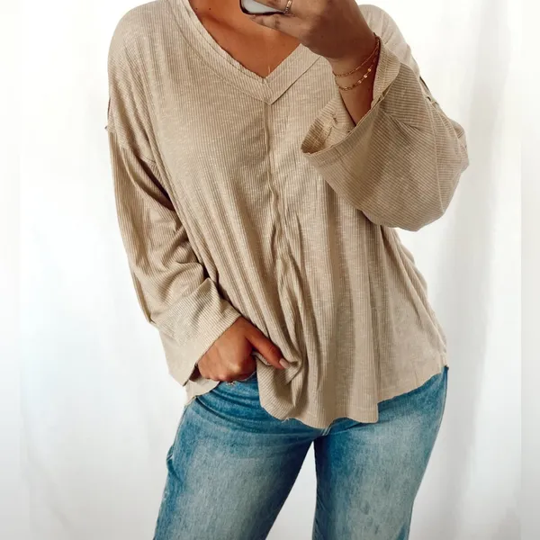 NWOT POL Casual Saturday Oatmeal Top - Image 2