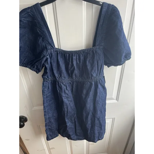 New! J. Crew Square-neck Puff Sleeve denim chambray mini dress size 8 - Image 3