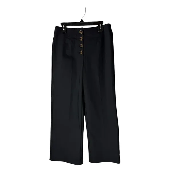LOFT Pants Women 0 Petite Black NWT High Waist Wide Leg Button Fly Crop Trousers - Image 2