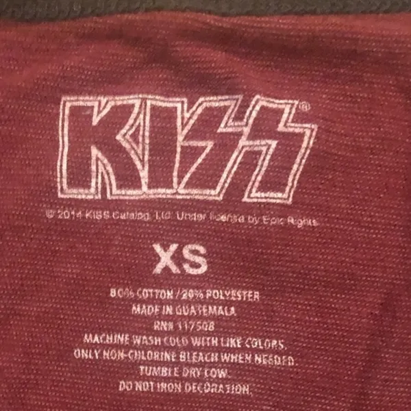 Kiss Vintage Graphic Band T Shirt 3/4 Sleeve Black Burgundy Top - Image 4