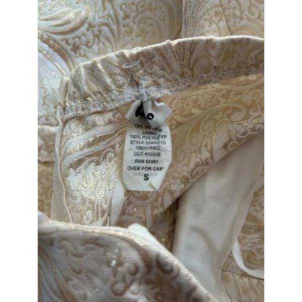 Vintage Y2K Women's Taboo Strapless Cream Gold Jacquard Formal Mini Dress sz S - Image 7