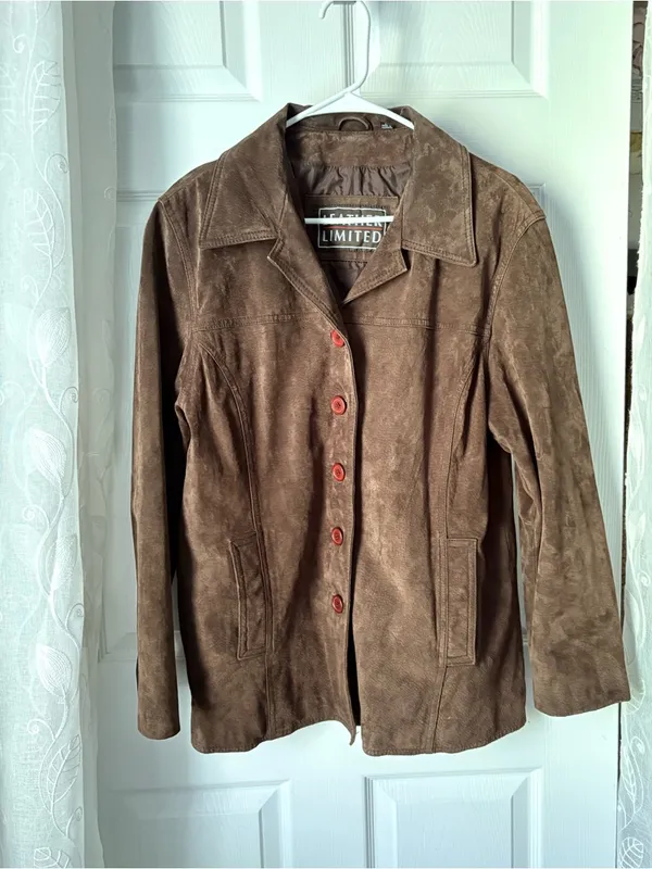 Vintage Leather Limited Suede Button-Up Jacket genuine leather women size L - Image 2
