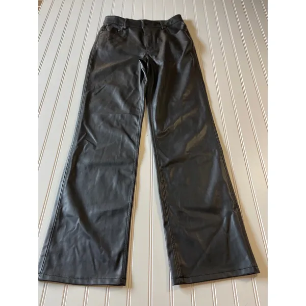 Zara Black Faux Leather Straight Leg Pants Womens Size 6‎ 5-Pocket Trousers - Image 3