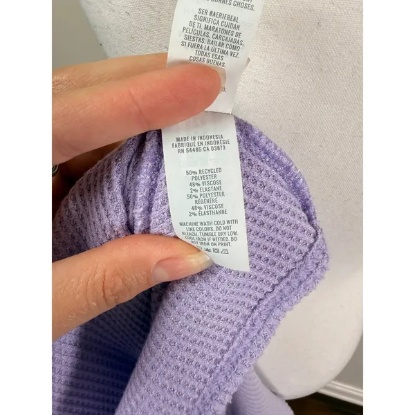 Aerie Lavender Purple Waffle Knit Faux Wrap Long Sleeve Top V-Neck Medium - Image 6