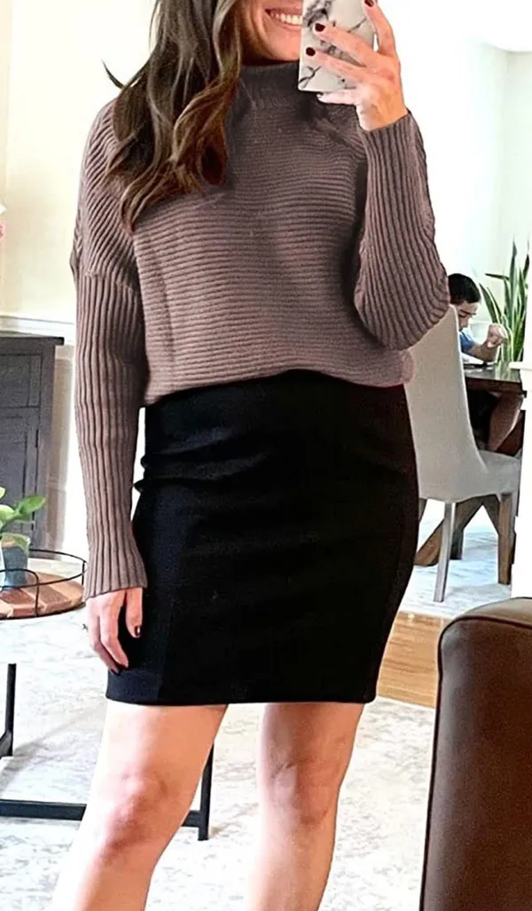 Turtleneck Oversized Tunic Long Sleeve Spilt Hem Pullover Knit Sweater Top S - Image 4