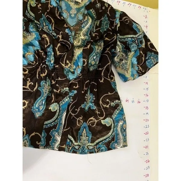 Allison Taylor 060101 Size small‎ women blouse shirt top Brown Blue short sleeve - Image 8