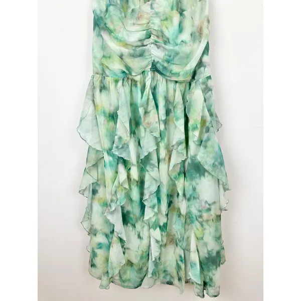 Lulus Febe Teal Green Multi Abstract Halter Ruffled Midi Dress Party XL NWT - Image 12