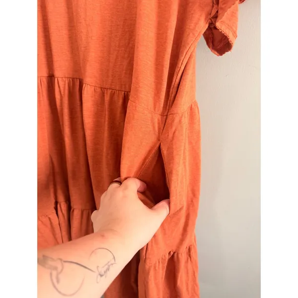Matilda Jane Dress Womens XL Orange Tiered Babydoll Embroidered Ruffle Pocket - Image 2