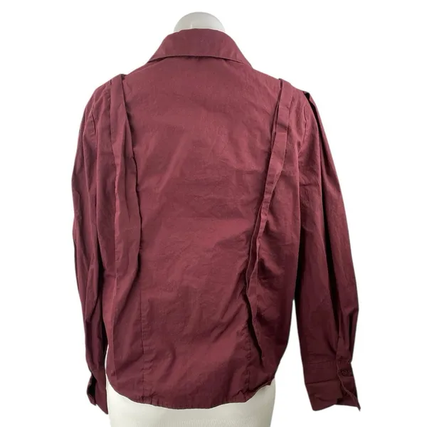 Commense Women's Red Maroon Long Sleeve Pintuck Button Down Shirt Top Size S - Image 2